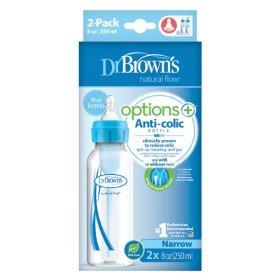 Dr. Browns Natural Flow, Πλαστικό Μπιμπερό με Στενό Λαιμό Μπλε 250ml 2τμχ