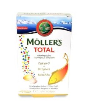 Mollers Total Ολοκληρωμένο Συμπλήρωμα Διατροφής Ωμέγα 3, Βιταμινών & Μετάλλων, 28 caps + 28 tabs