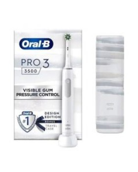 Oral-B Pro 3 3500 White Design Edition Επαναφορτιζόμενη Ηλεκτρική Οδοντόβουρτσα Λευκή με Θήκη Ταξιδίου, 1τεμ