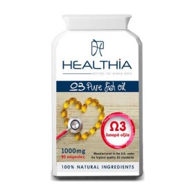 Healthia Ω3 Pure Fish Oil 1000mg Συμπλήρωμα Διατροφής με Ω3 Λιπαρά Οξέα, 90 caps