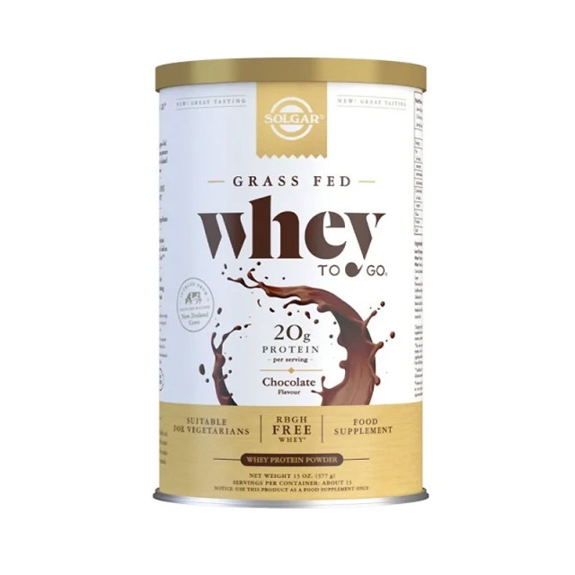 Solgar Grass Fed Whey to Go Protein Powder Chocolate Πρωτε?νη από Ορό Γάλακτος με Γεύση Σοκολάτα, 377g