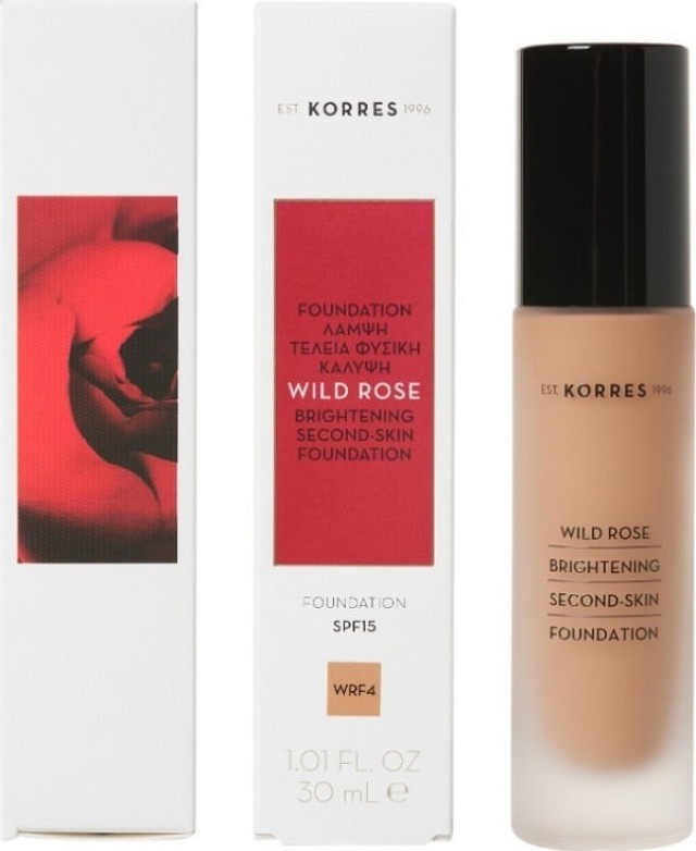 Korres Wild Rose Brightening Foundation SPF15 Άγριο Τριαντάφυλλο WRF4 για Λάμψη & Φυσική Κάλυψη 30ml