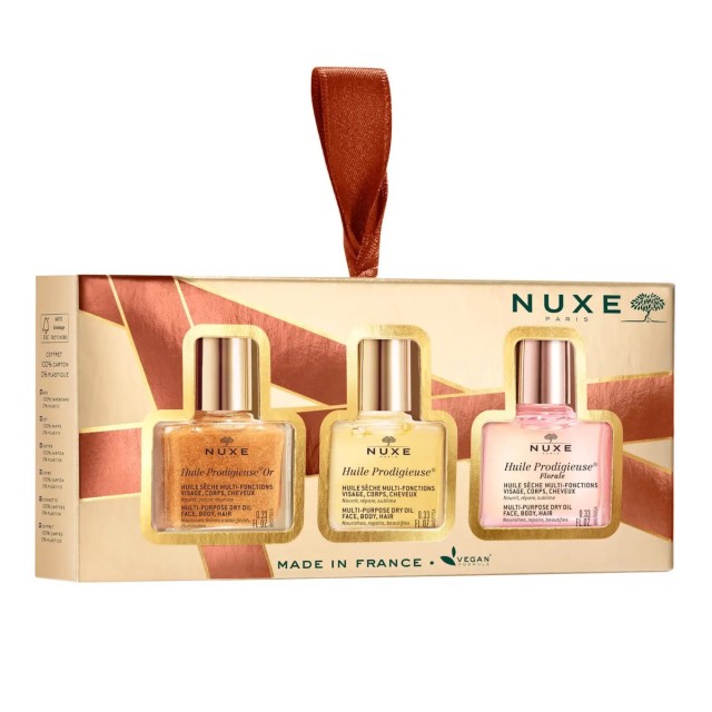 Nuxe Xmas The 3 Prodigieuse Mini Gift Set Prodigieuse Or Χρυσαφένιο Λάδι για Λάμψη & Ενυδάτωση, 10ml & Prodigieuse-Ξηρό Λάδι για Πρόσωπο, Μαλλιά & Σώμ