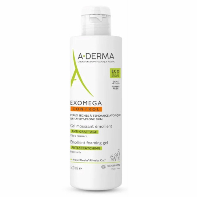 A-Derma Exomega Control Gel Moussant Emollient Κρεμώδης Αφρός Καθημερινής Χρήσης για το Ατοπικό & Πολύ Ξηρό Δέρμα 500ml