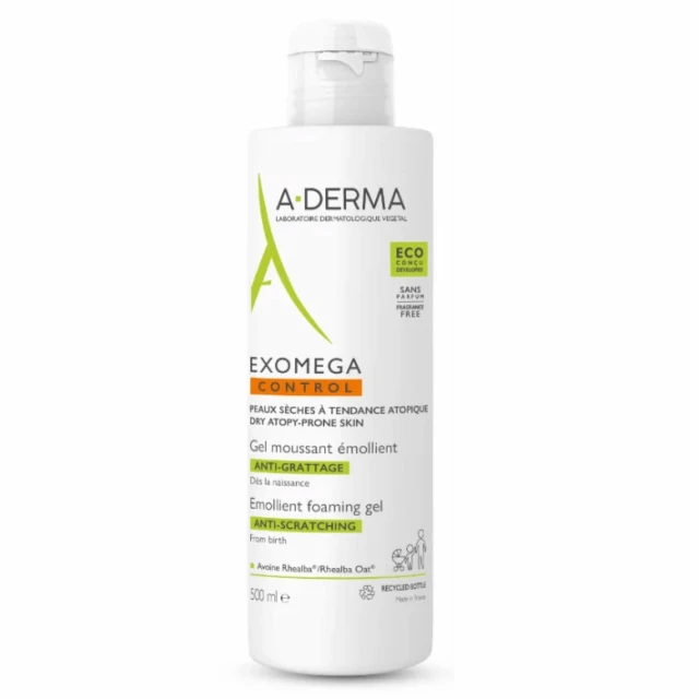 A-Derma Exomega Control Gel Moussant Emollient Κρεμώδης Αφρός Καθημερινής Χρήσης για το Ατοπικό & Πολύ Ξηρό Δέρμα 500ml