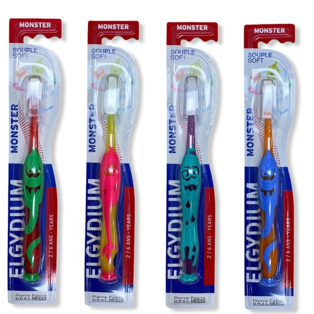 Elgydium Kids Monster Toothbrush Soft Παιδική Οδοντόβουρτσα 2-6 Eτών, 1 Τμχ.