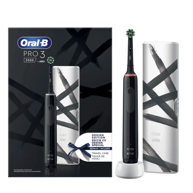 Oral-B Pro 3 3500 Design Edition Black Επαναφορτιζόμενη Ηλεκτρική Οδοντόβουρτσα & Θήκη Ταξιδίου, 1τεμ.