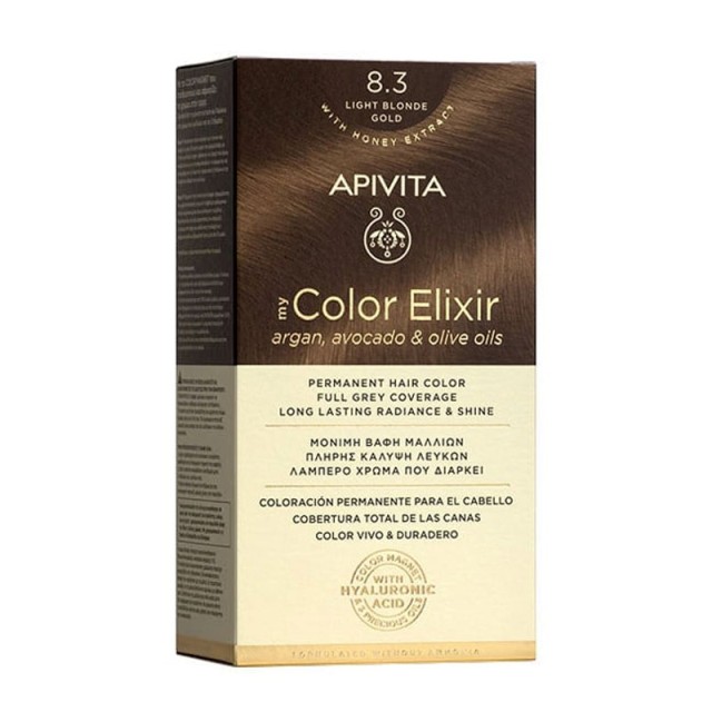  Apivita My Color Elixir Νο 8.3 Βαφή Μαλλιών Ξανθό Ανοιχτό Χρυσό με Έλαια Άργκαν, Αβοκάντο & Ελιάς, 1τεμ