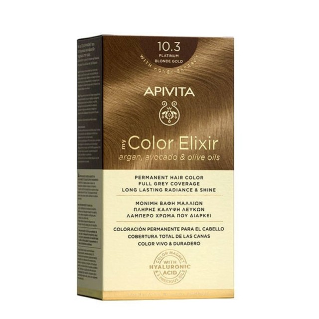 Apivita My Color Elixir Νο 10.3 Βαφή Μαλλιών Κατάξανθο Χρυσό με Έλαια Άργκαν, Αβοκάντο & Ελιάς, 1τεμ