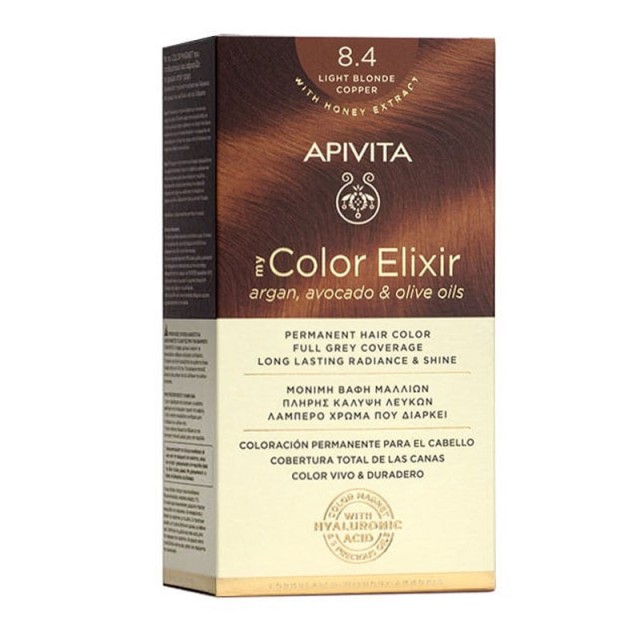 Apivita My Color Elixir Νο 8.4 Βαφή Μαλλιών Ξανθό Ανοιχτό Χάλκινο με Έλαια Άργκαν, Αβοκάντο & Ελιάς, 1τεμ