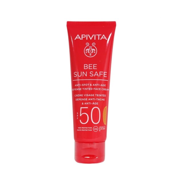 Apivita Bee Sun Safe Anti-Spot & Anti-Age Defense Tinted Face Cream with Marine Algae & Propolis SPF50 Golden Αντιηλιακή Κρέμα Προσώπου κατά των Πανάδ