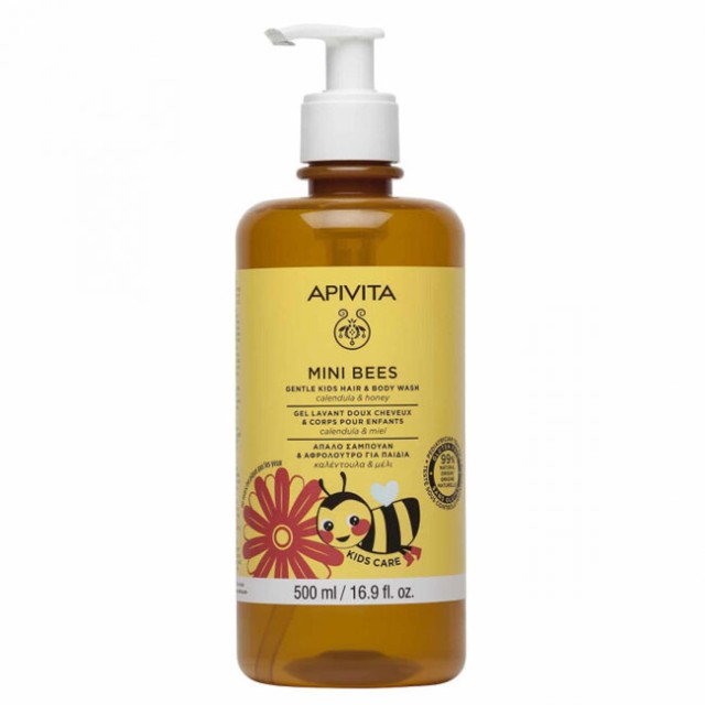 Apivita Mini Bees Kids Hair & Body Wash Απαλό Σαμπουάν & Αφρόλουτρο για Παιδιά με Καλέντουλα & Μέλι 500ml