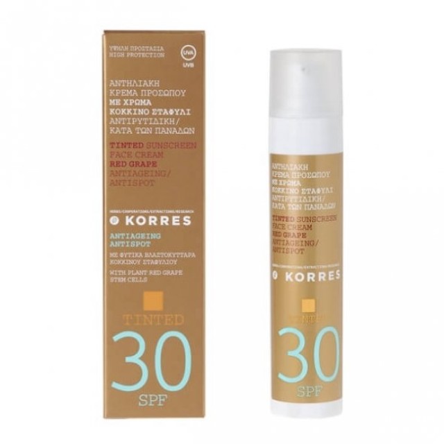 Korres Tinted Sunscreen Face Cream SPF30 Αντιρυτιδική Αντηλιακή Κρέμα Προσώπου Κόκκινο Σταφύλι με Χρώμα, 50ml