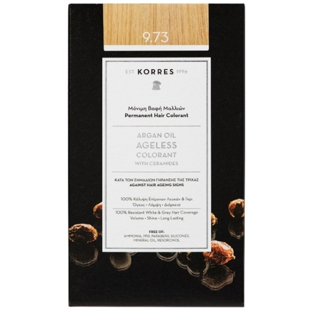 Korres Argan Oil Ageless Colorant 9.73 Χρυσό Καστανό Μόνιμη Βαφή Μαλλιών, 50ml