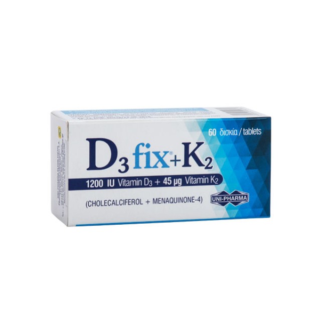 Unipharma D3 fix 1200IU + Κ2 45mcg Συμπλήρωμα Διατροφής, 60 tabs