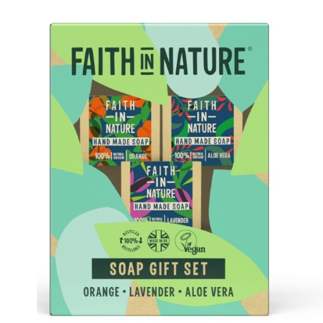 Faith in Nature Soap Gift Set Orange-Lavender-Aloe Vera 3X100gr