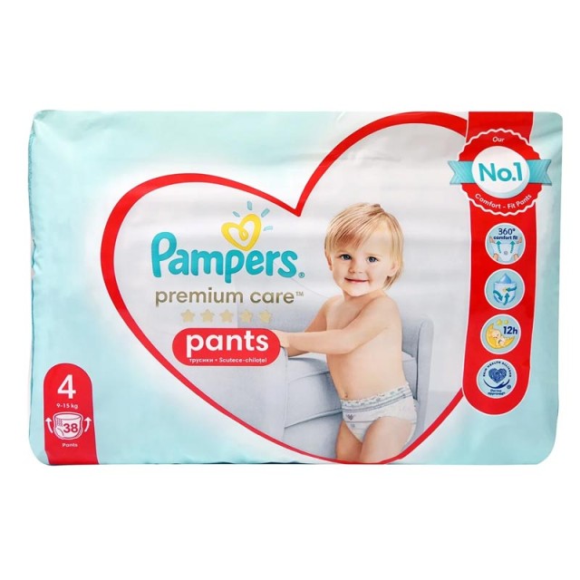 Pampers πάνες βρακάκι παιδικές premium care Νο. 4/ 9-15kg (38τεμ.)
