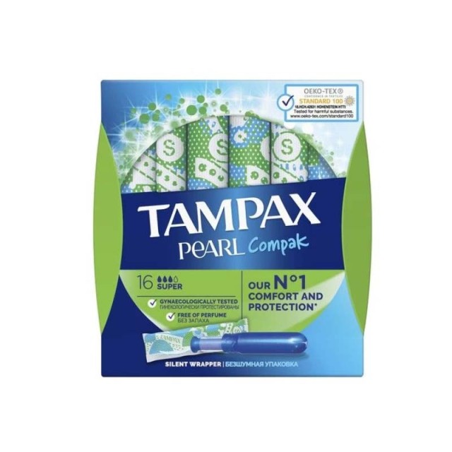 Tampax Compak Pearl Super με Απλικατέρ για Προστασία & Διακριτικότητα, 16τεμ