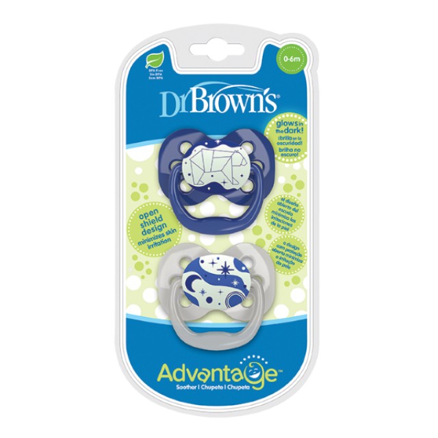 Dr Browns Πιπίλα Advantage Σιλικόνης Νυκτός 0-6m  Αγόρι  2Τμχ