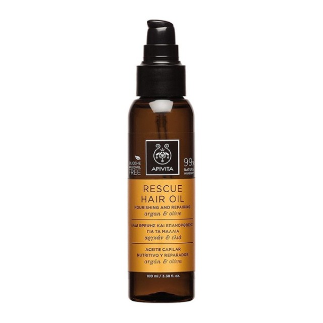 Apivita Rescue Hair Oil Nourishing & Repairing Argan & Olive 100ml