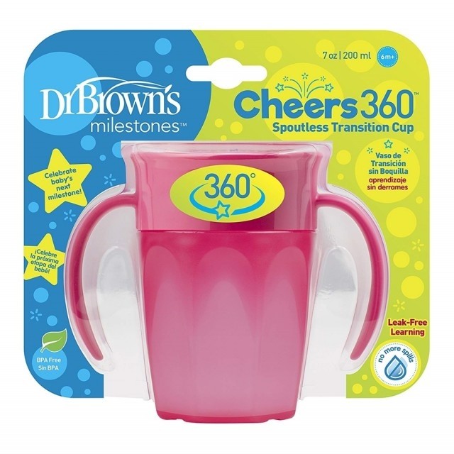 Dr Browns  Cheers 360 Κύπελλο με Λαβές 6m+  ροζ  200ml