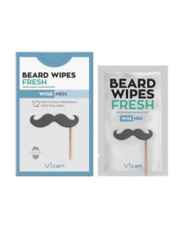Vican Wise Men Beard Wipes Fresh Μαντηλάκια καθαρισμού για τη γενειάδα του άνδρα, 12τμχ