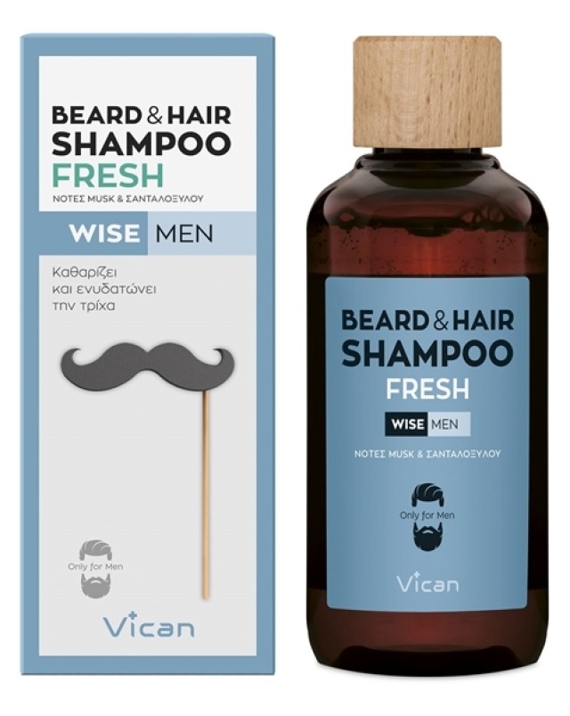 Vican Wise Men Beard & Hair Shampoo Fresh Σαμπουάν για τα μαλλια και τη γενειάδα του άνδρα, 200ml