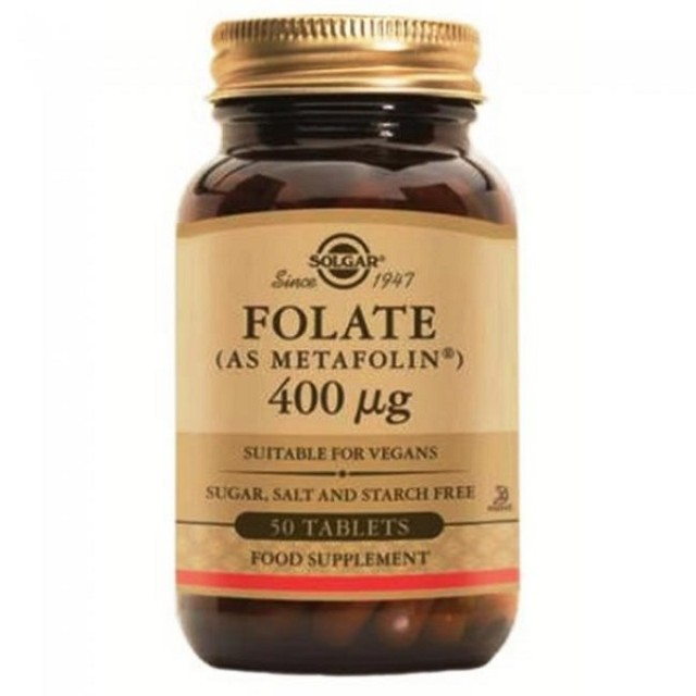 Solgar Folate 400μg (as Metafolin)Συμπλήρωμα Διατροφής με Φολικό Οξύ, 50 tabs