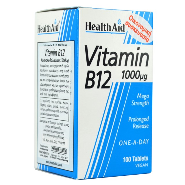 Health Aid Vitamin B12 1000μg Βιταμίνη B12 για την Καλή Λειτουργία του Νευρικού Συστήματος 100 tabs
