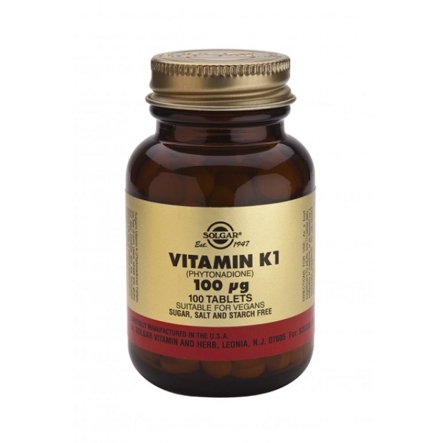 Solgar Vitamin Κ1 100mcg Λιποδιαλυτή βιταμίνη μορφής Κ1 (φυτοναδιόνη) 100 tabs